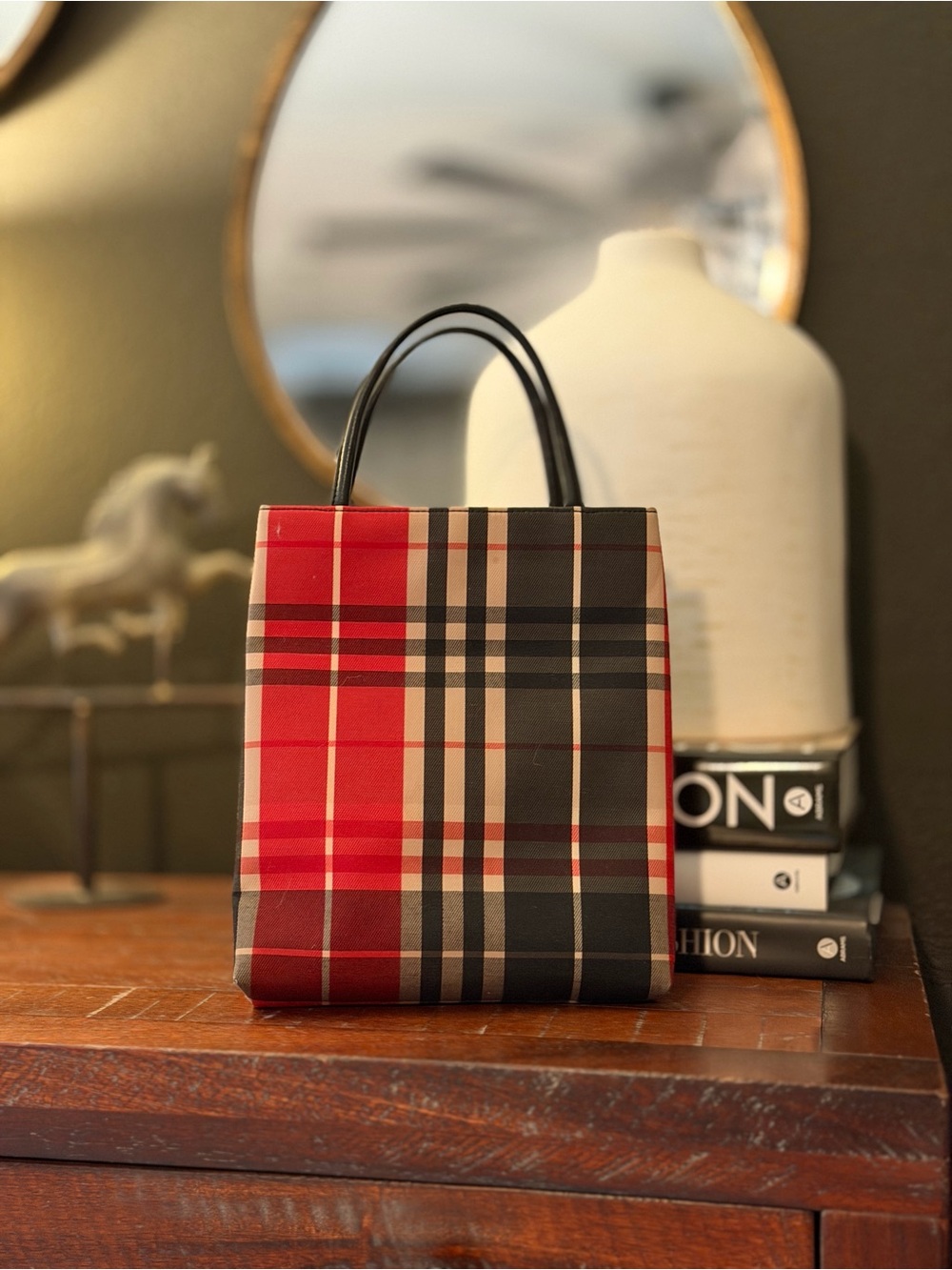 100% Authentic Burberry Red Black Nova Check Mini Shopper Tote - Picture 2 of 6